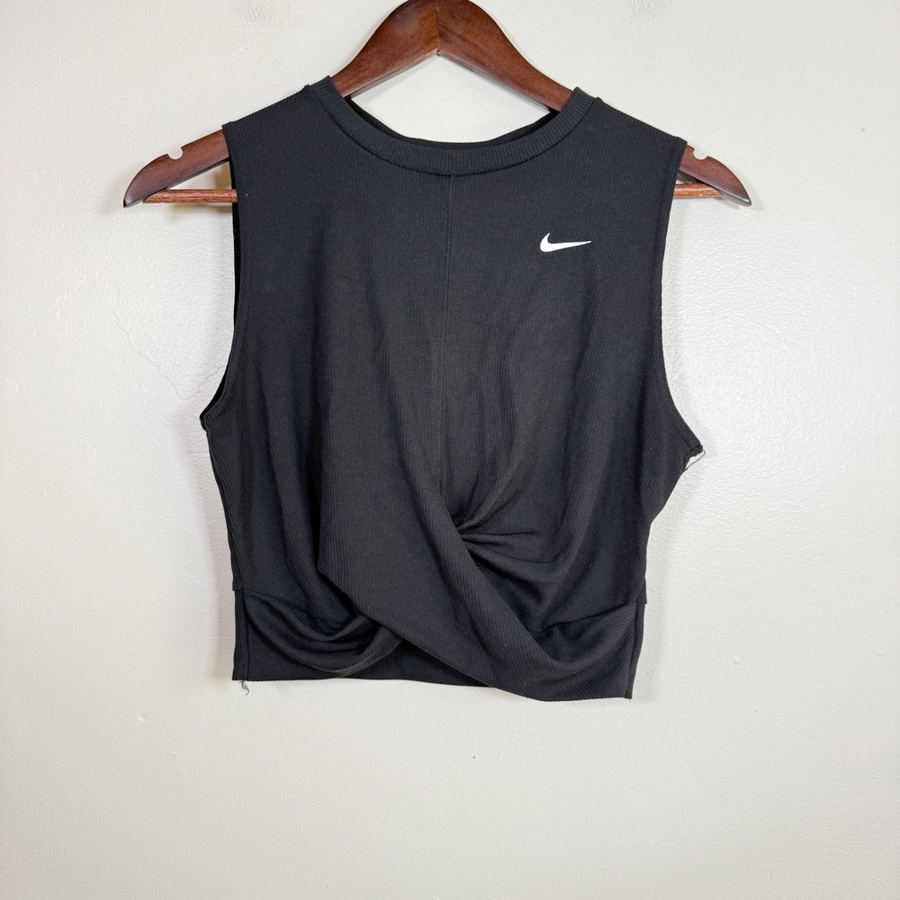 Nike Dri-FIT Twist Front Ribbed Crop Training Tank Top Size Medium Black